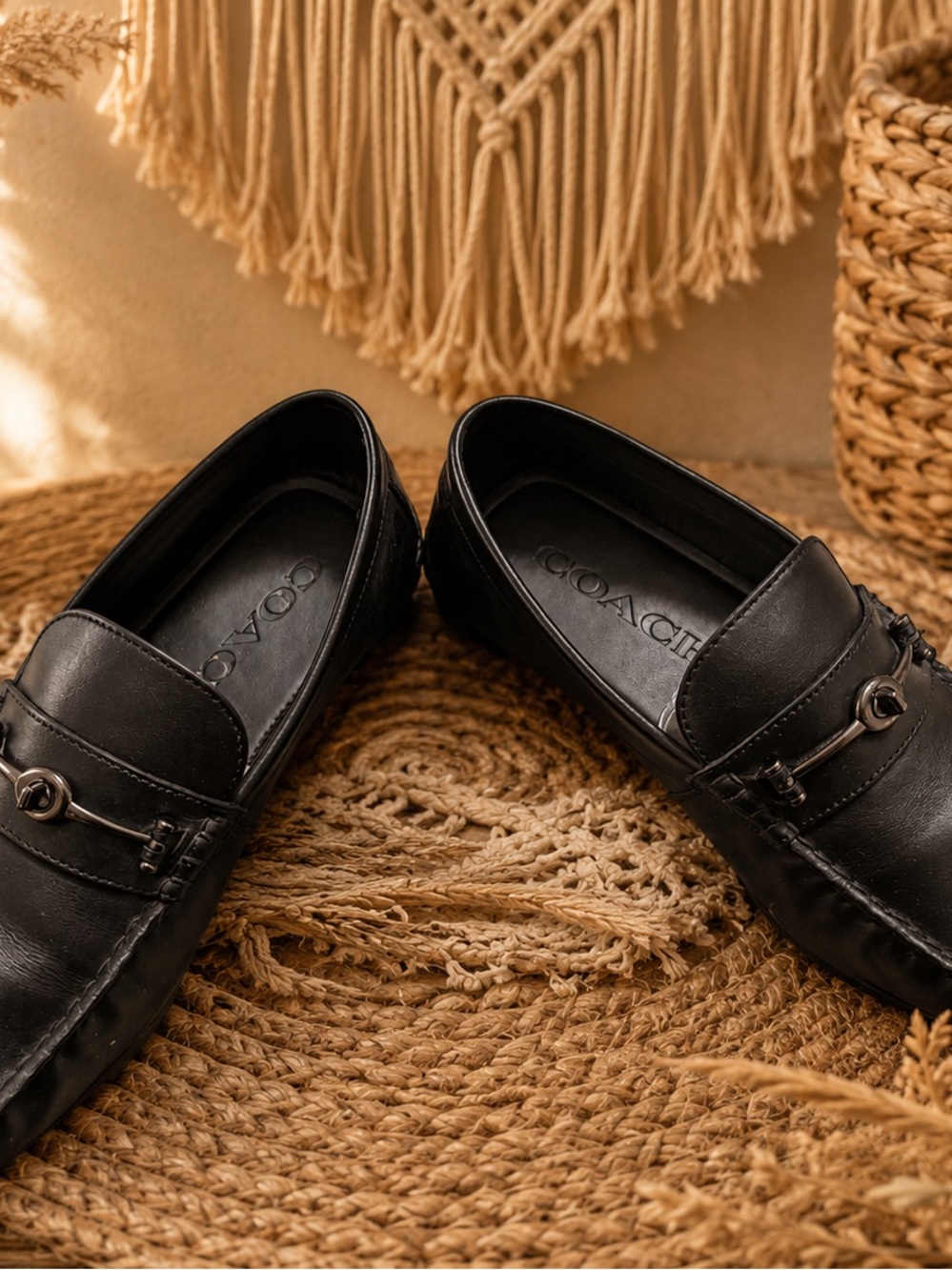 Coach Black Leather Bit-Detail Penny Loafers